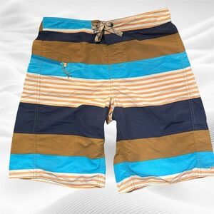 PATAGONIA Mens Wavefarer Engineered Board Shorts Fitz Stripe Brown Blue 30X9‎